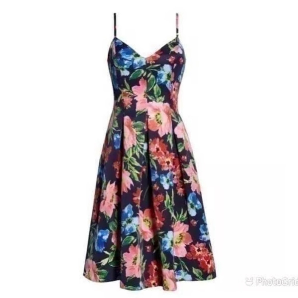 Eliza J Floral Fit & Flare Cocktail Dress Spaghetti Strap w/ pockets
